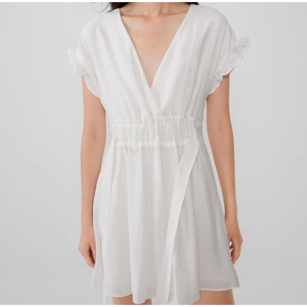 Zara White Mini Dress with Adjustable Waist, Women’s Size Small - Picture 2 of 9